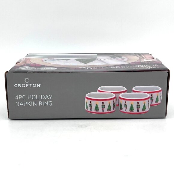 Crofton 4Pc Holiday Porcelain Napkin Rings With Nutcracker Christmas Tree Design - Picture 5 of 12